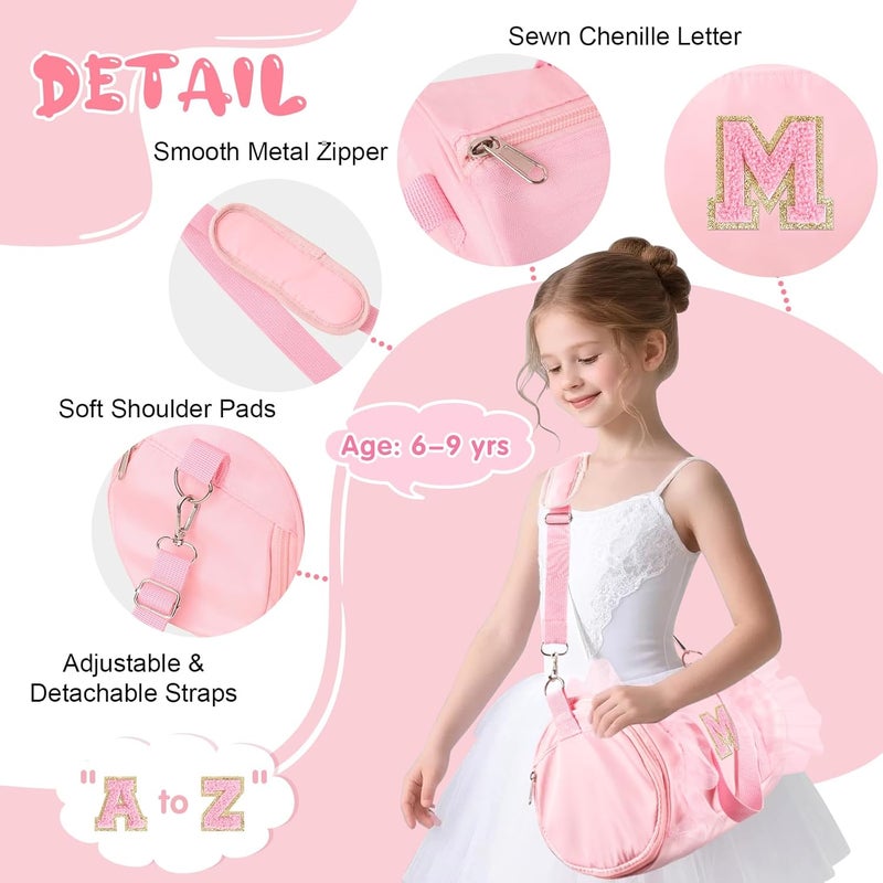 Iqimott Personalized Initial Dance Bag for Girls 6-9, Medium Lace Gym Sport Yoga Cheer Dance Bags Gift for Teen Girls, Cute Letter Kids Ballet Bag Toddler Travel Duffel Tote with Adjustable Straps(Pink-M) - Image 3